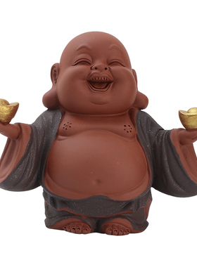 新中式国风创意可爱紫砂弥勒佛茶宠摆件招财笑佛茶具配件茶桌装饰