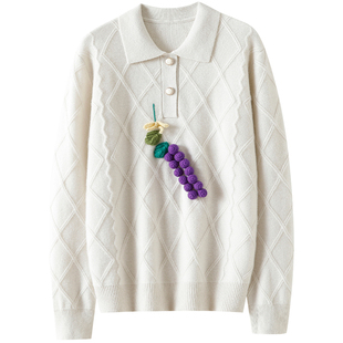 精致美学~加厚100%纯山羊绒衫女POLO领纯羊绒毛衣宽松秋冬上衣