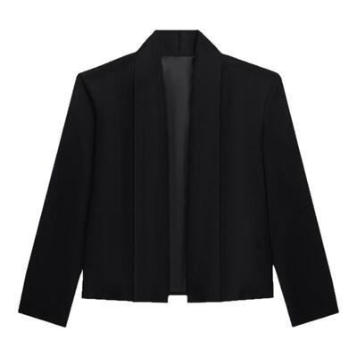 ANOTHER H97精纺羊毛细斜纹黑色短款垫肩青果领白色夹克外套西装