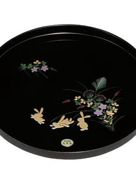 日本进口纪州漆器茶盘圆托盘