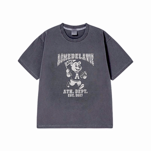 ADLV橄榄球AC熊水洗短袖休闲宽松圆领上衣2026年新款T恤韩版潮流