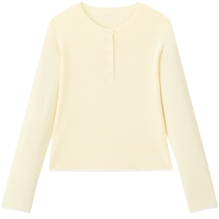 【7-day】乐町亨利领修身针织衫女冬季新款假两件半开襟内搭上衣