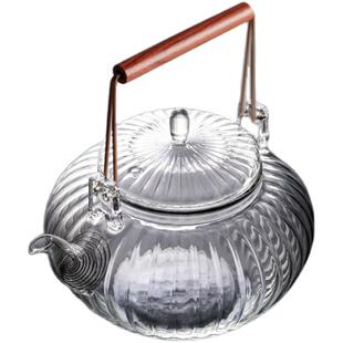 日式手工耐热加厚玻璃烧水壶泡茶壶养生壶实木提梁电陶炉茶具家用