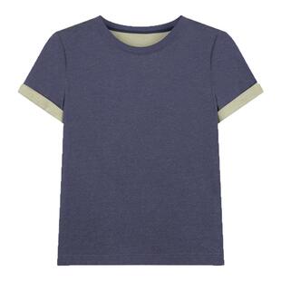 solighter 法式复古圆领撞色印花T恤女夏季2025新款正肩短袖上衣