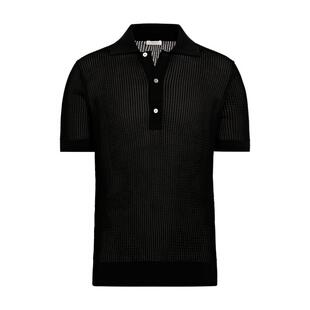 SUITSUPPLY黑色棉桑蚕丝混纺编织男士短袖Polo衫