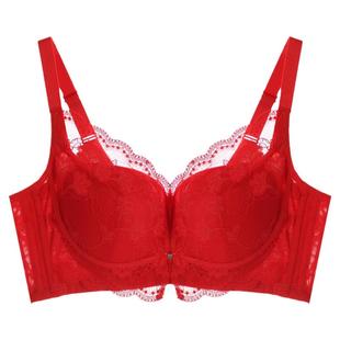 奥维丝丽调整型内衣性感蕾丝上托收副乳防下垂红色结婚季女士文胸