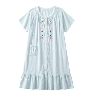 家时光哺乳睡衣夏季薄款产后纯棉纱布孕妇睡裙哺乳裙子产妇待产服