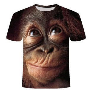 3d printed funny monkey crew neck t-shirt狗猴子3d打印圆领T恤