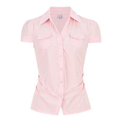 掐腰修身显瘦短袖衬衫polo领上衣