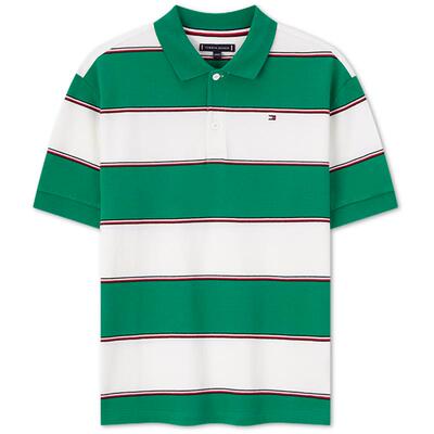 Tommy童装男拼色条纹短袖POLO衫