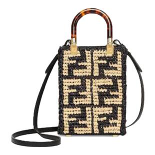 FENDI芬迪新款女士FF logo编织手提单肩包手机包8BS051 AKMS