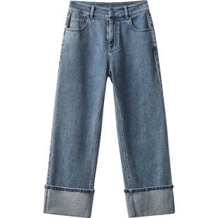 【播奥莱】播商场同款窄款直筒牛仔裤女秋新气质裤子BDR3KD1876