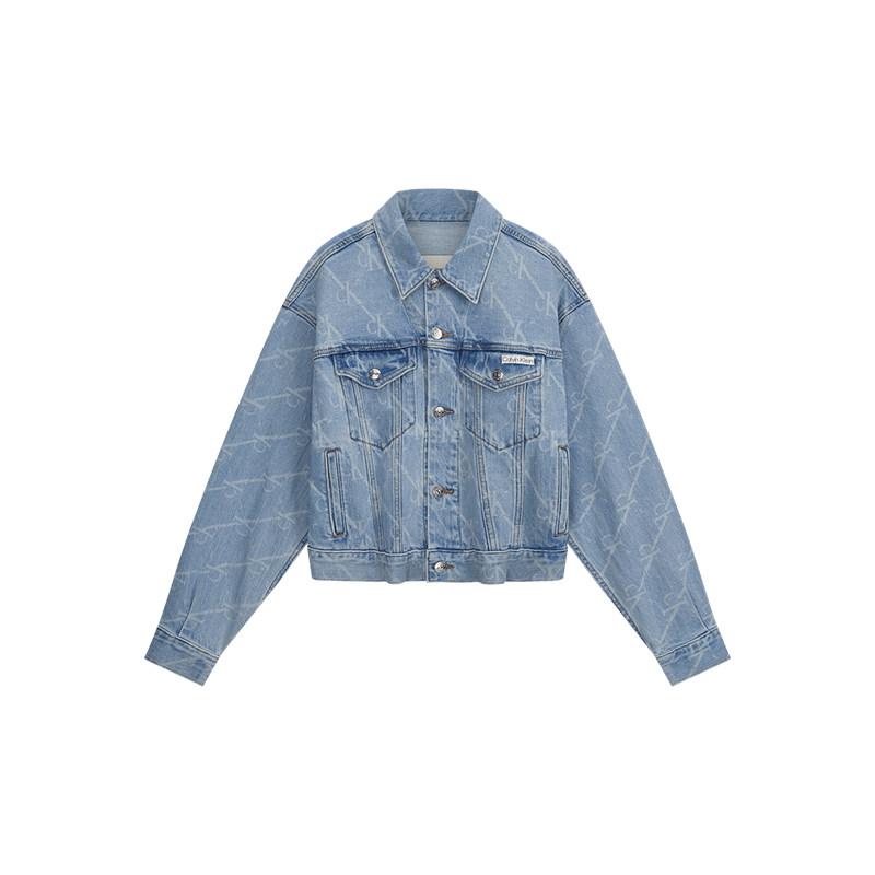 【满印】CK Jeans26秋季新款女士复古工装风翻领潮壳牛仔夹克外套