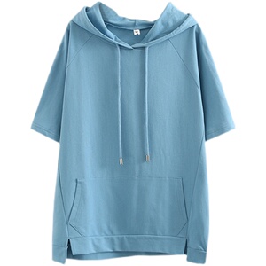 加肥加大码女装胖妹夏装新款韩版宽松显瘦连帽遮肚短袖t恤200斤女