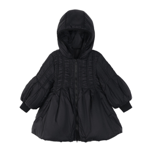 小O宝Okids童装宝宝棉服女中长款2026冬季新款女童黑色泡泡袖外套