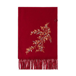 上海故事2025秋冬新款绵羊毛刺绣珠绣盘扣围巾披肩两用送长辈礼盒