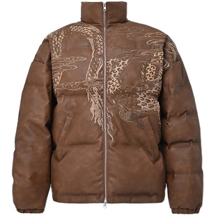 三省六部【九龙系列·卷八】冬季国风刺绣PU皮复古蜡染高端羽绒服