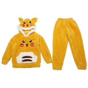 儿童睡衣男孩冬季卡通比卡丘法兰绒加厚款女大童宝宝冬天珊瑚毛绒