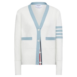 [12期免息]THOM BROWNE 女士MILANO 棉质针织四条纹开衫