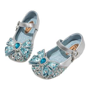 真皮女童鞋艾莎公主水晶鞋2026春秋新款儿童配礼服小皮鞋演出单鞋