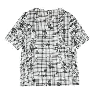 梵凯衬衫女2025夏复古韩系黑白格子圆领短袖雪纺衬衫宽松显瘦上衣