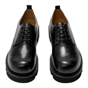 BeauToday圆头大头皮鞋男款厚底增高德比鞋男士真皮休闲都市青年