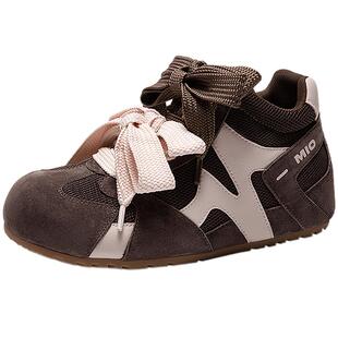 MIO米奥薄底鹦鹉百搭德训鞋女春款高帮运动拼色双鞋带休闲鞋