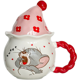 正版猫和老鼠陶瓷马克杯带盖高颜值情侣水杯家用可爱杯子生日礼物