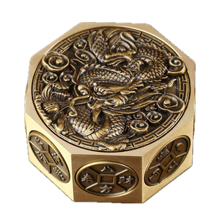 黄铜十面转钱手把件龙纹时来运转赚钱纯铜貔貅把玩件八方来财摆件