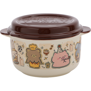 漂亮可爱泡面碗带盖的陶瓷碗双耳汤碗螺蛳粉碗拉面条碗宿舍用学生