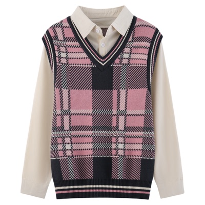 男童假两件毛衣套头秋冬款