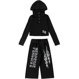少儿jazz爵士舞潮服女童洋气连帽长袖运动裤舞蹈练功服韩舞演出服