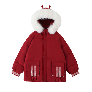 300斤大码女装红色本命年连帽棉衣女胖mm加厚保暖夹棉棉服外套潮