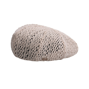 mrduck肌肤之花 手工编织镂花贝雷帽女夏 法式浪漫复古典雅画家帽