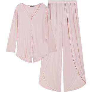 从轻惊蛰系列针织家居服醋酸凉感系扣开衫长袖长裤睡衣套装春夏新