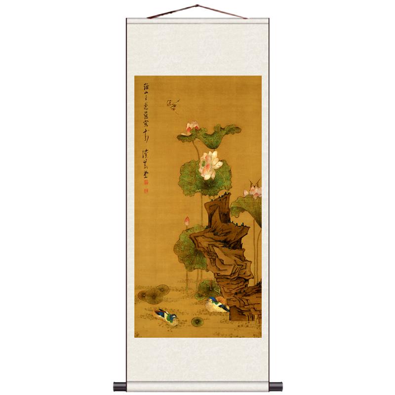 装饰画宣纸荷花鸳鸯图