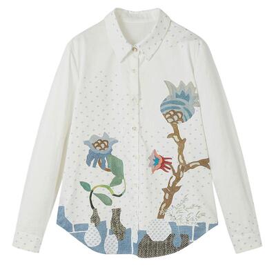 谜底白衬衣长袖2025年冬季新品纯棉原创印花H型衬衫女254MC1460