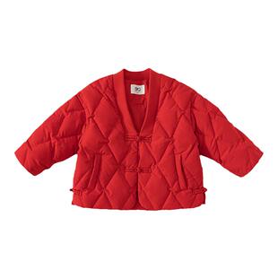 儿童羽绒服90白鸭绒冬装外套男童国潮加厚上衣女童红色喜庆拜年服