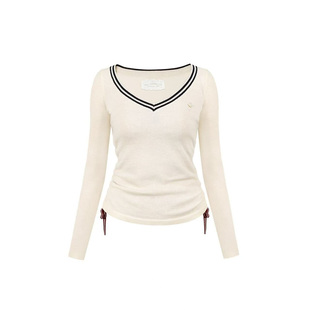 MummyCat下蛋喵【布莱顿学院】新品V领撞色抽绳收腰修身针织衫