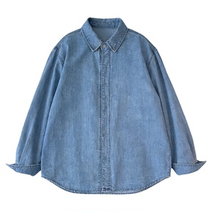 【海盐】初中生女孩衬衫2026春装新款青少年简约休闲长袖牛仔衬衣
