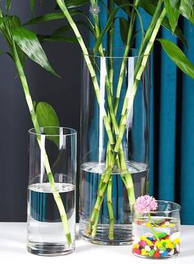 桶塑料亚克力透明竹塑料婚庆圆柱形直落地路花瓶直引筒