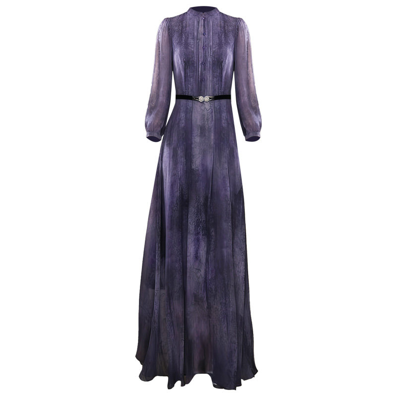 紫色薄纱长裙女夏2026春夏新款晕染高级感气质连衣裙今年流行裙子