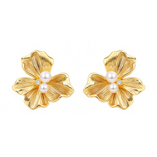 《浮生若梦》原创设计纯银天然珍珠耳钉花朵法式复古耳环小众轻奢