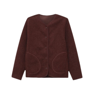 绿袖子日式摇粒绒圆领外套女冬季厚实保暖仿羊羔毛上衣南方过冬