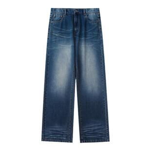 DIMC水洗蓝白扎花纹牛仔裤 手工磨洗醋酸柔顺男女休闲长裤