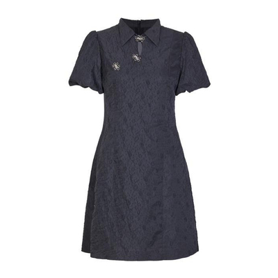 婉甸2025夏季新品黑色压花旗袍式连衣裙1242N51SJ3YX