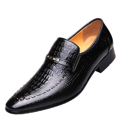老人头鳄鱼纹透气婚鞋头层牛皮