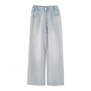 女童裤子春夏2026新款洋气直筒长裤薄款大童浅色牛仔裤儿童阔腿裤