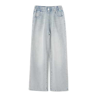 女童裤子秋冬加绒洋气直筒牛仔裤