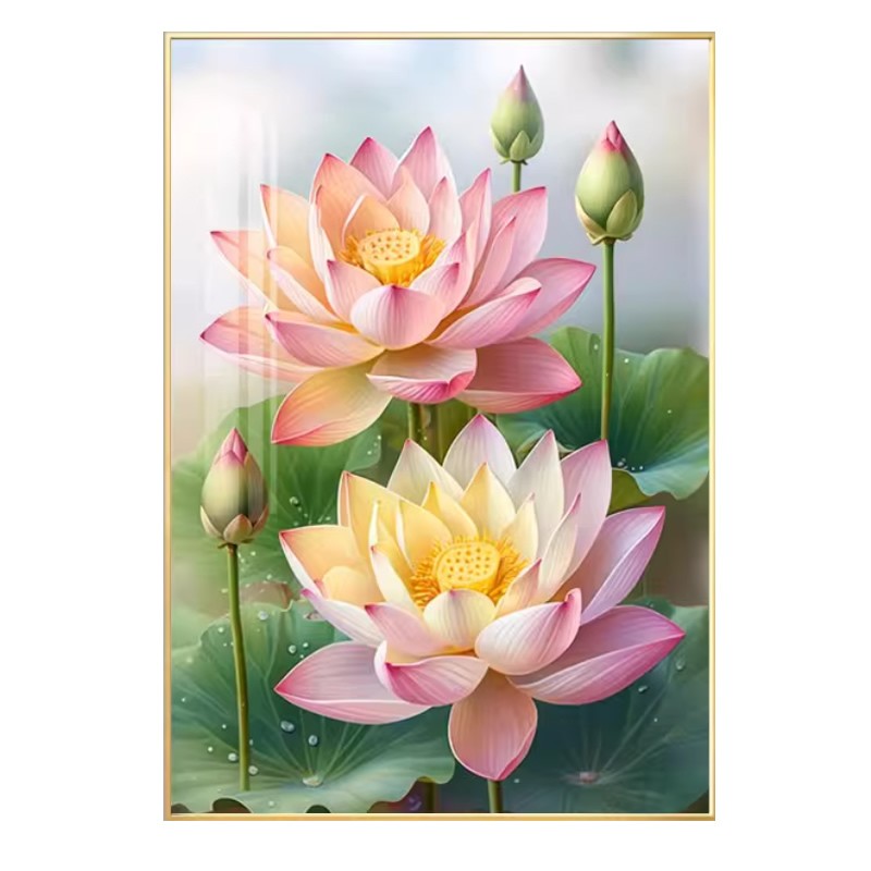 5d唯美荷花方钻满钻钻石画2026新款小清新花卉粘贴点钻十字绣客厅
